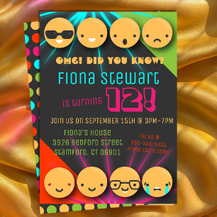 Cute Colorful Emoji Birthday Party Invitation Kaart