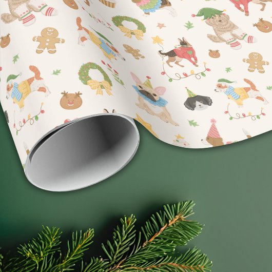 Cute Colorful Festive Christmas Dog Puppy Cadeaupapier