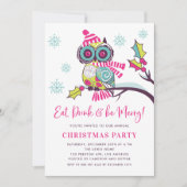 Cute Colorful Festive Neon Owl kerstparty Kaart (Voorkant)