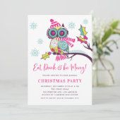 Cute Colorful Festive Neon Owl kerstparty Kaart (Staand voorkant)