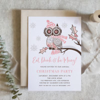 Cute Colorful Festive Pink Owl kerstparty