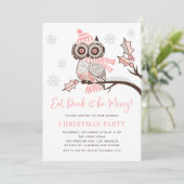 Cute Colorful Festive Pink Owl kerstparty Kaart (Staand voorkant)
