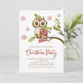Cute Colorful Festive Red Owl kerstparty Kaart (Staand voorkant)
