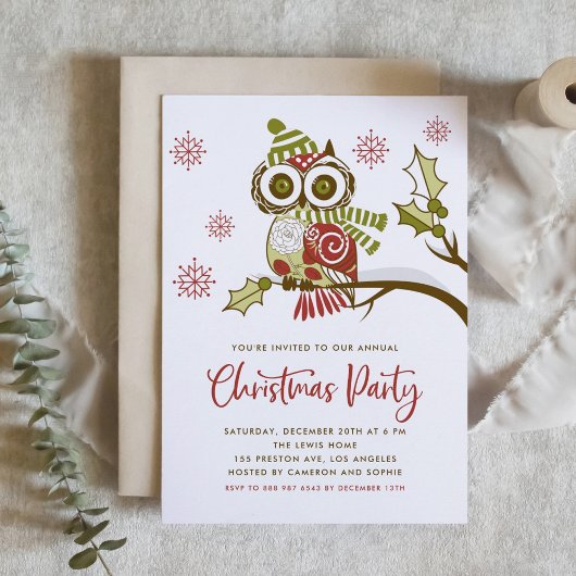 Cute Colorful Festive Red Owl kerstparty Kaart
