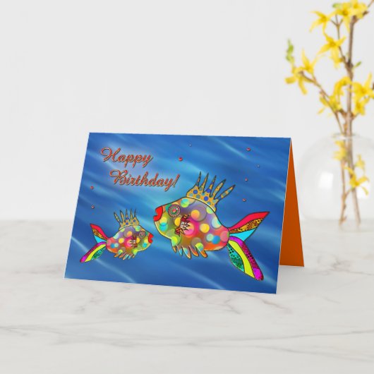 Cute Colorful Fish Birthday Card Kaart (Gele Bloem)