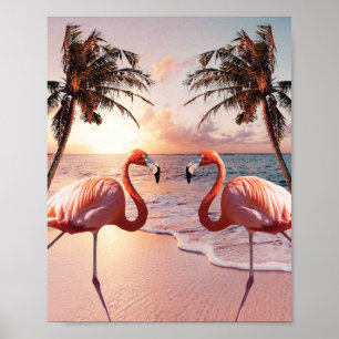 Cute Colorful Flamingo Palm Tree Poster