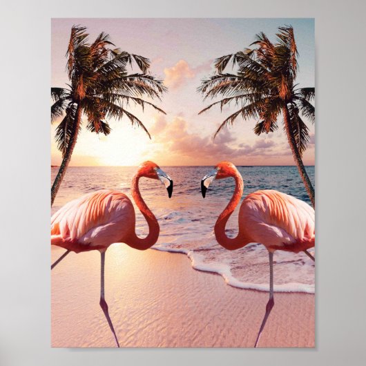Cute Colorful Flamingo Palm Tree Poster (Voorkant)