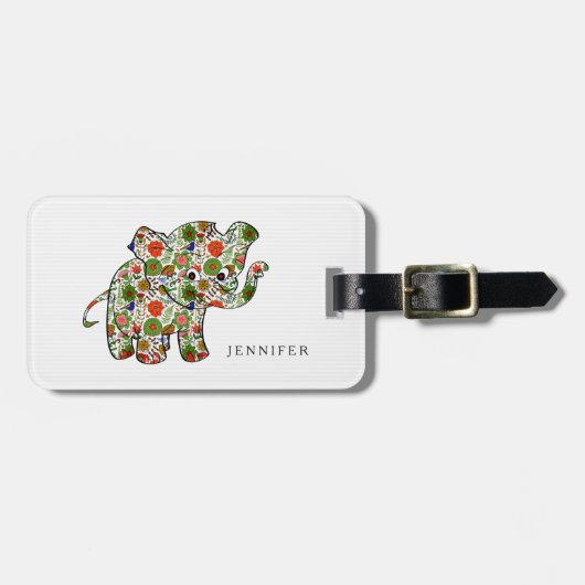 Cute Colorful Floral Baby Elephant Bagagelabel (Voorkant horizontaal)
