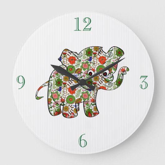 Cute Colorful Floral Baby Elephant Grote Klok (Voorkant)