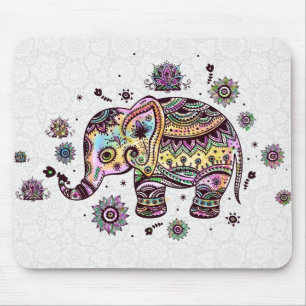 Cute Colorful Floral Baby Elephant Illustratie Muismat