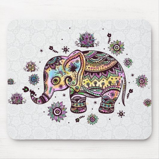 Cute Colorful Floral Baby Elephant Illustratie Muismat (Voorkant)