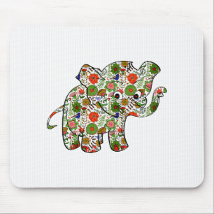 Cute Colorful Floral Baby Elephant Muismat