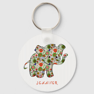 Cute Colorful Floral Baby Elephant Sleutelhanger