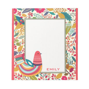 Cute Colorful Floral Bird Notitieblok