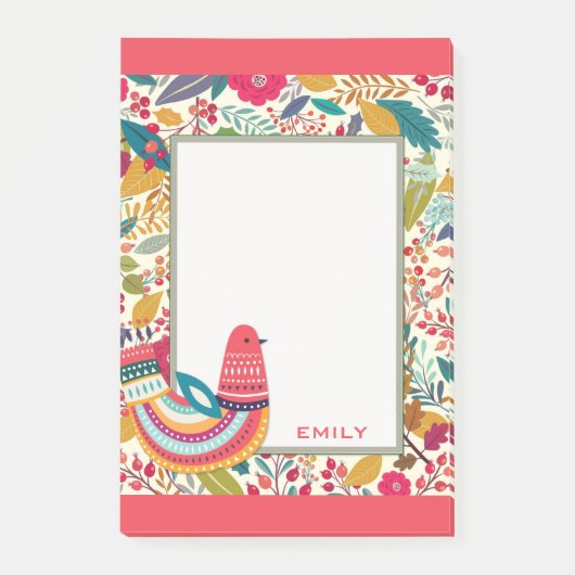 Cute Colorful Floral Bird Post-it® Notes (Voorkant)