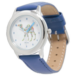 Cute Colorful Floral Camel Illustration Horloge
