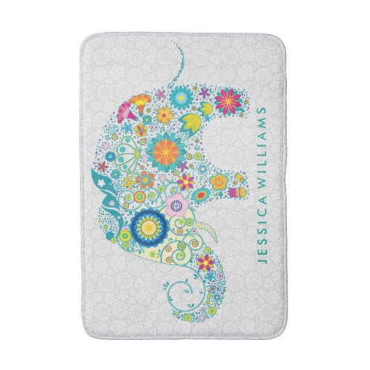 Cute Colorful Floral Elephant Badmat (Voorkant Verticaal)