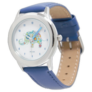 Cute Colorful Floral Elephant Illustratie Horloge