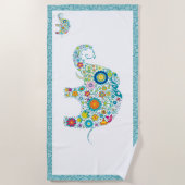 Cute Colorful Floral Elephant Illustratie Strandlaken (Voorkant)