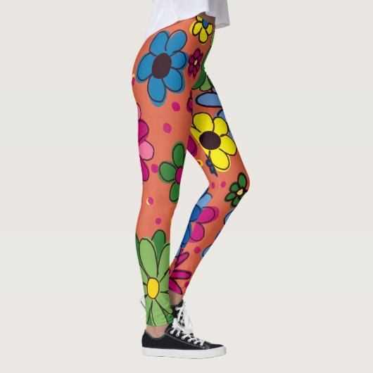 Cute Colorful Floral Oranje Leggings (Rechts)