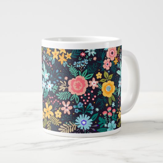 Cute Colorful Floral Pattern Grote Koffiekop (Voorkant rechts)