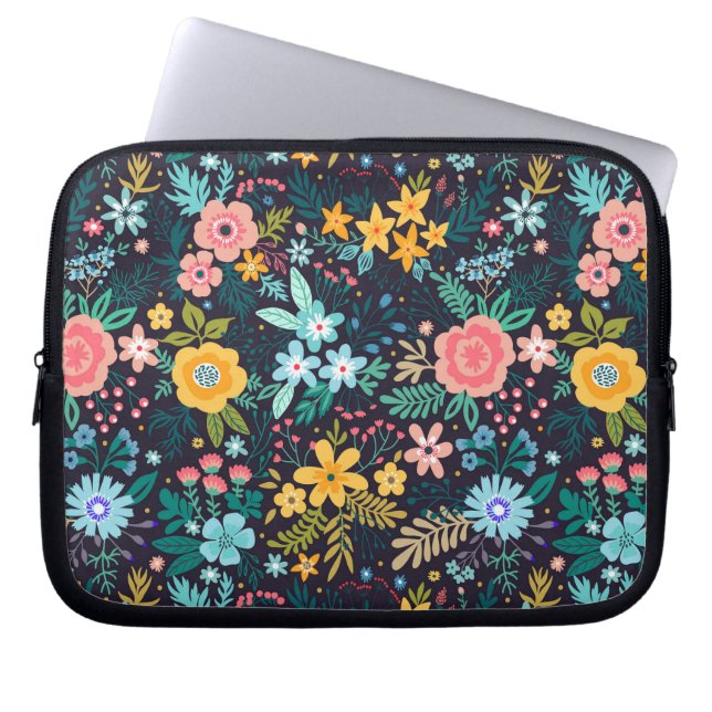 Cute Colorful Floral Pattern Laptop Sleeve (Voorkant)