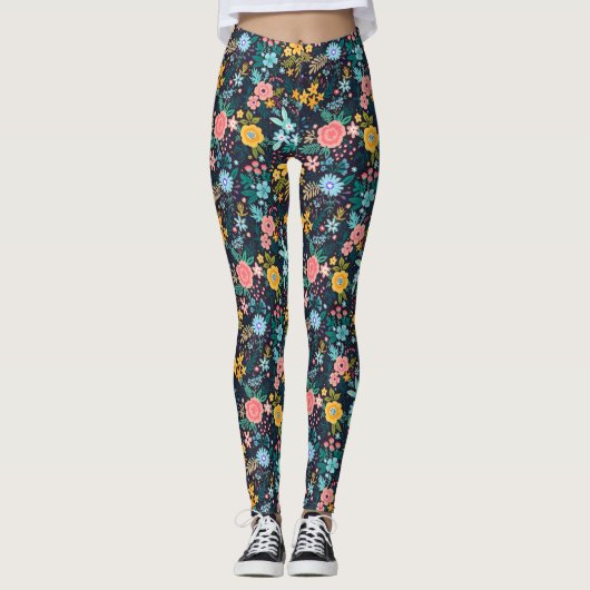 Cute Colorful Floral Pattern Leggings (Voorkant)