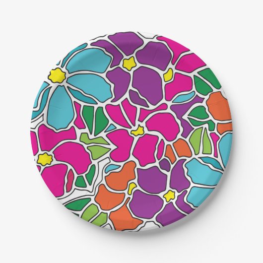 Cute Colorful Floral Pattern Papieren Bordje (Voorkant)