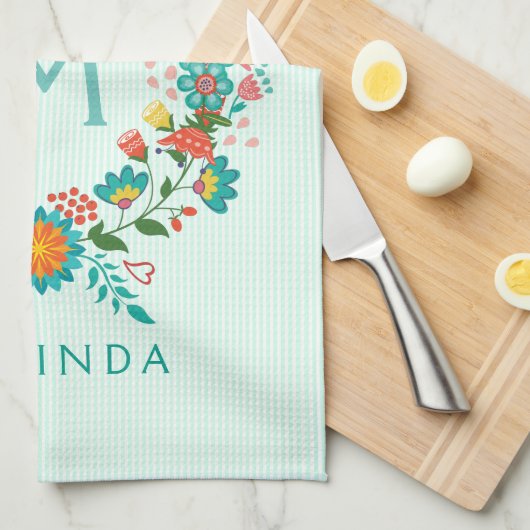 Cute Colorful Floral Wreath Theedoek (Quarter Fold)