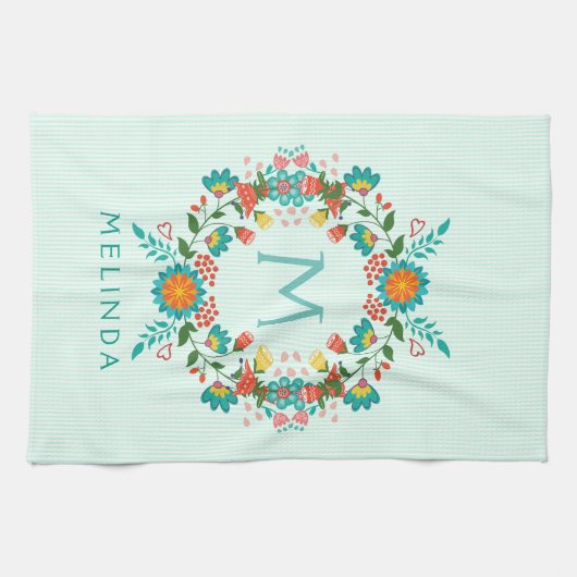 Cute Colorful Floral Wreath Theedoek (Horizontaal)