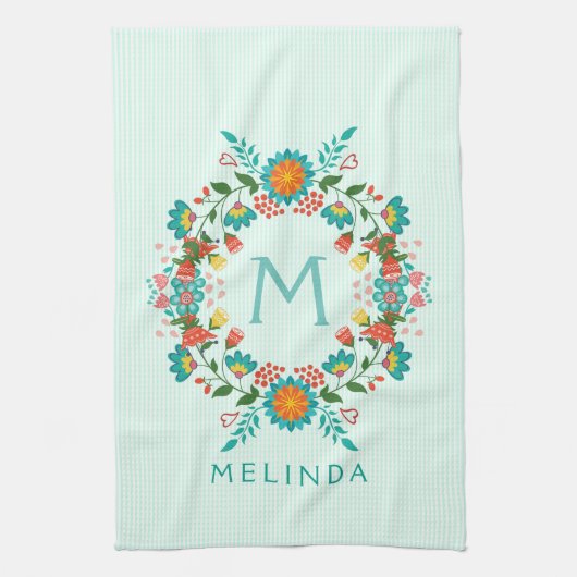 Cute Colorful Floral Wreath Theedoek (Verticaal)