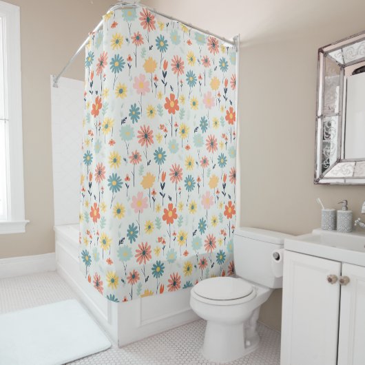 Cute Colorful Flower Pattern Douchegordijn (In situ)