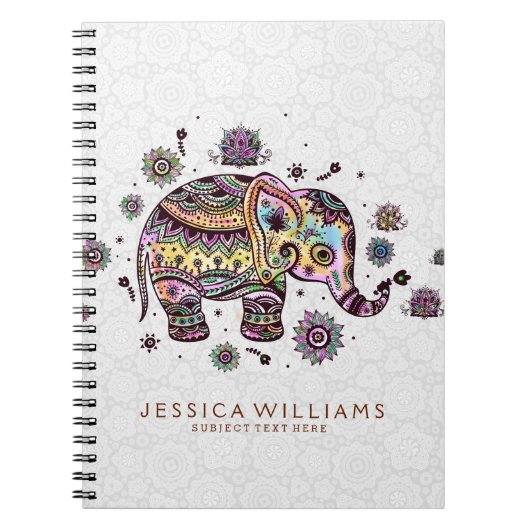Cute Colorful Flowers Elephant Illustratie Notitieboek (Voorkant)