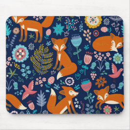 Cute Colorful Flowers & Foxes Pattern Muismat