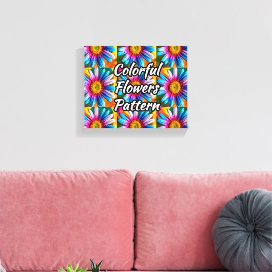 Cute Colorful Flowers Pattern Canvas Afdruk (Insitu (Woonkamer))