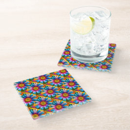 Cute Colorful Flowers Pattern Glazen Onderzetter