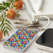 Cute Colorful Flowers Pattern Sleutelhanger (Voorkant Rechts)