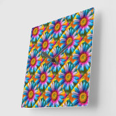 Cute Colorful Flowers Pattern Vierkante Klok (Hoek)