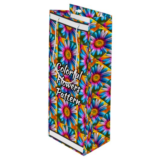 Cute Colorful Flowers Pattern Wijn Cadeautas (Voorkant Gekanteld)