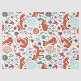 Cute Colorful Flowers & Red Foxes Pattern Tissuepapier