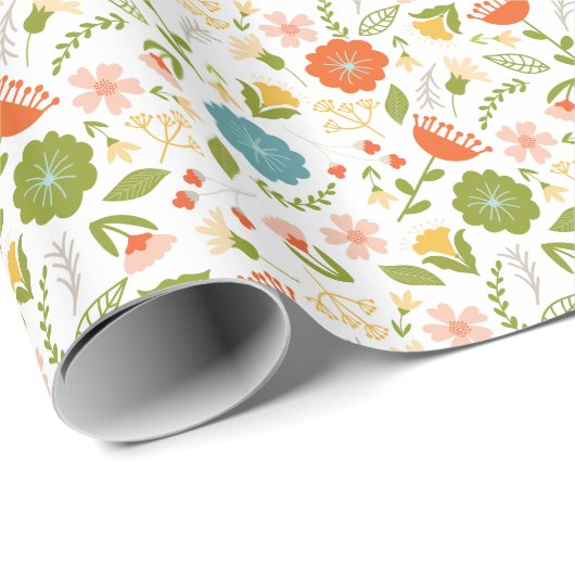 Cute Colorful Flowers Seamless Pattern Cadeaupapier (Rol Hoek)