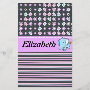 Cute Colorful Flowers Stripes Elephant Briefpapier