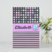 Cute Colorful Flowers Stripes Elephant Briefpapier (Staand voorkant)