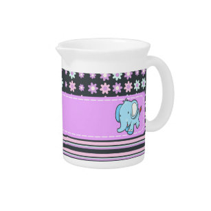 Cute Colorful Flowers Stripes Elephant Pitcher