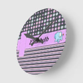 Cute Colorful Flowers Stripes Elephant Ronde Klok (Hoek)