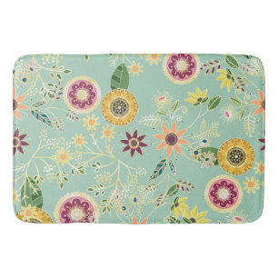 Cute Colorful Folk Floral Original Golden Design Badmat