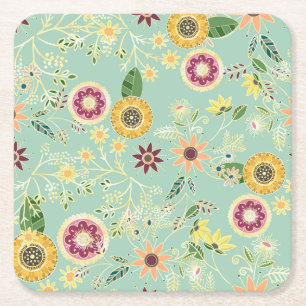Cute Colorful Folk Floral Original Golden Design Kartonnen Onderzetters