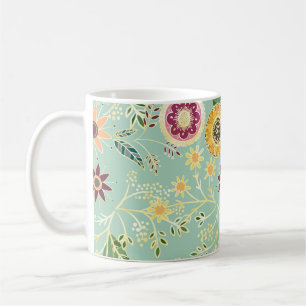 Cute Colorful Folk Floral Original Golden Design Koffiemok