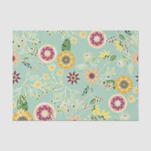 Cute Colorful Folk Floral Original Golden Design Tissuepapier