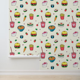 Cute Colorful Food Pattern on White Behang